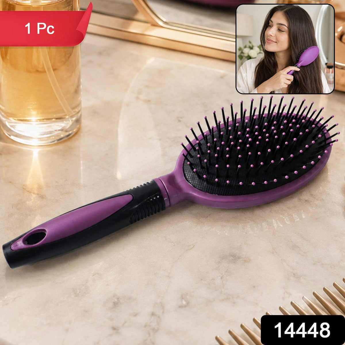 Cushioned paddle hair brush with ball-tip bristles for gentle detangling Main image
