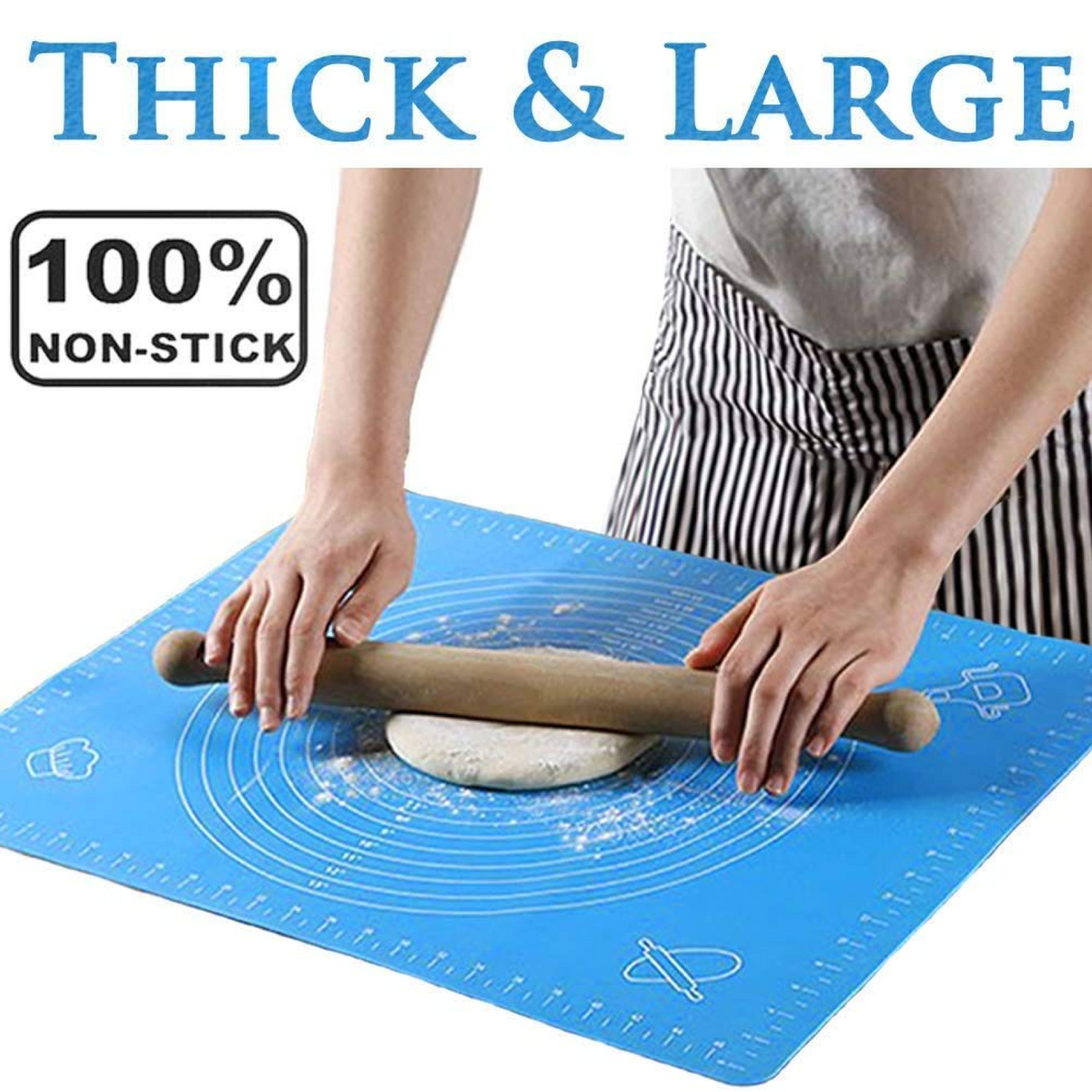 Large non-stick silicone baking mat with measurement guides on a white background. Main image