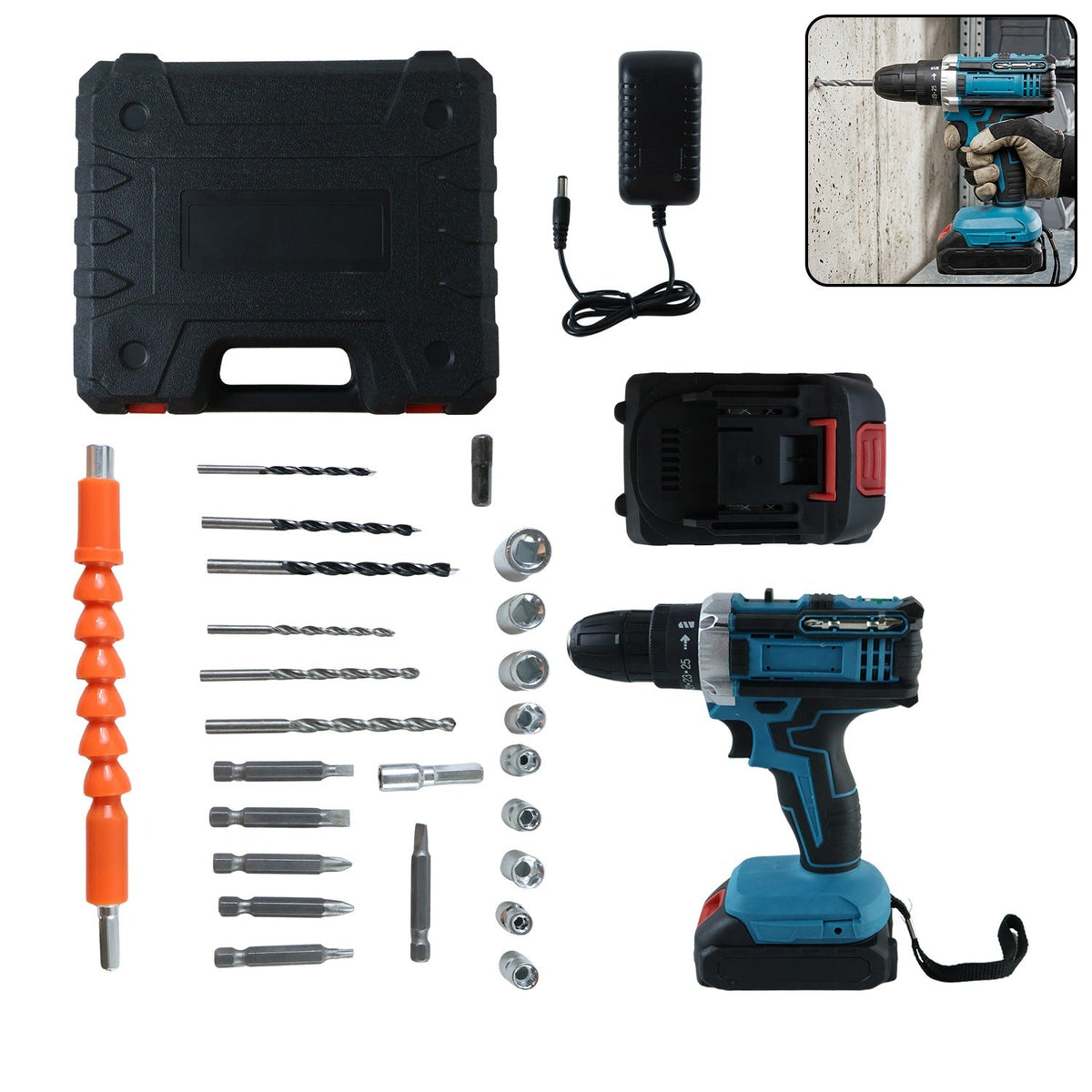 Cordless drill machine with bits and sturdy carry case Main image