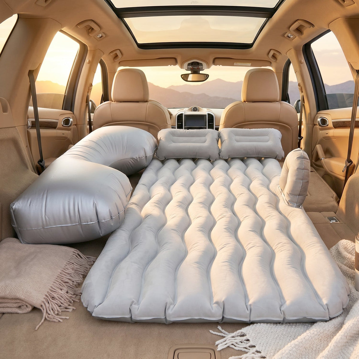 Main view of Portable Car Air Mattress Bed Set in grey Main image