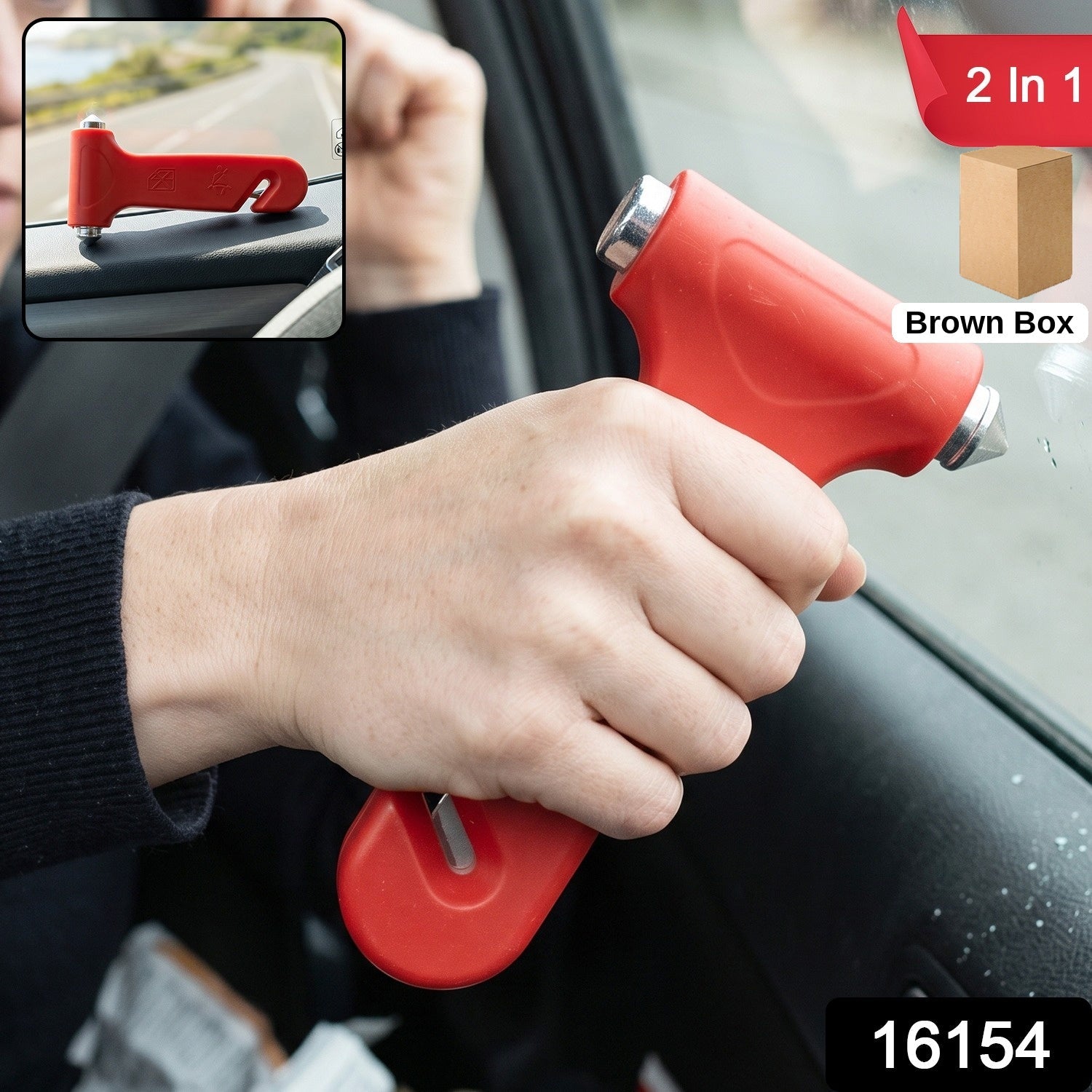 2 in 1 Car Safety Hammer Emergency Window Breaker and Seatbelt Cutter (1 Pc) Secondary image