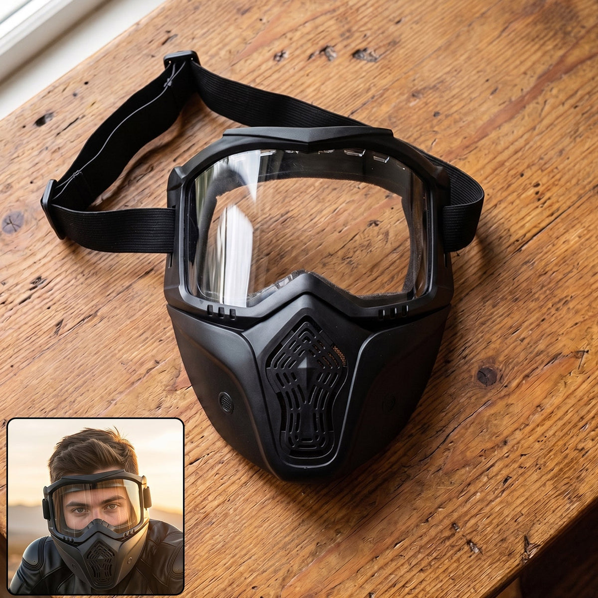 Protective bike goggle face mask with detachable shield and anti-glare lens Main image