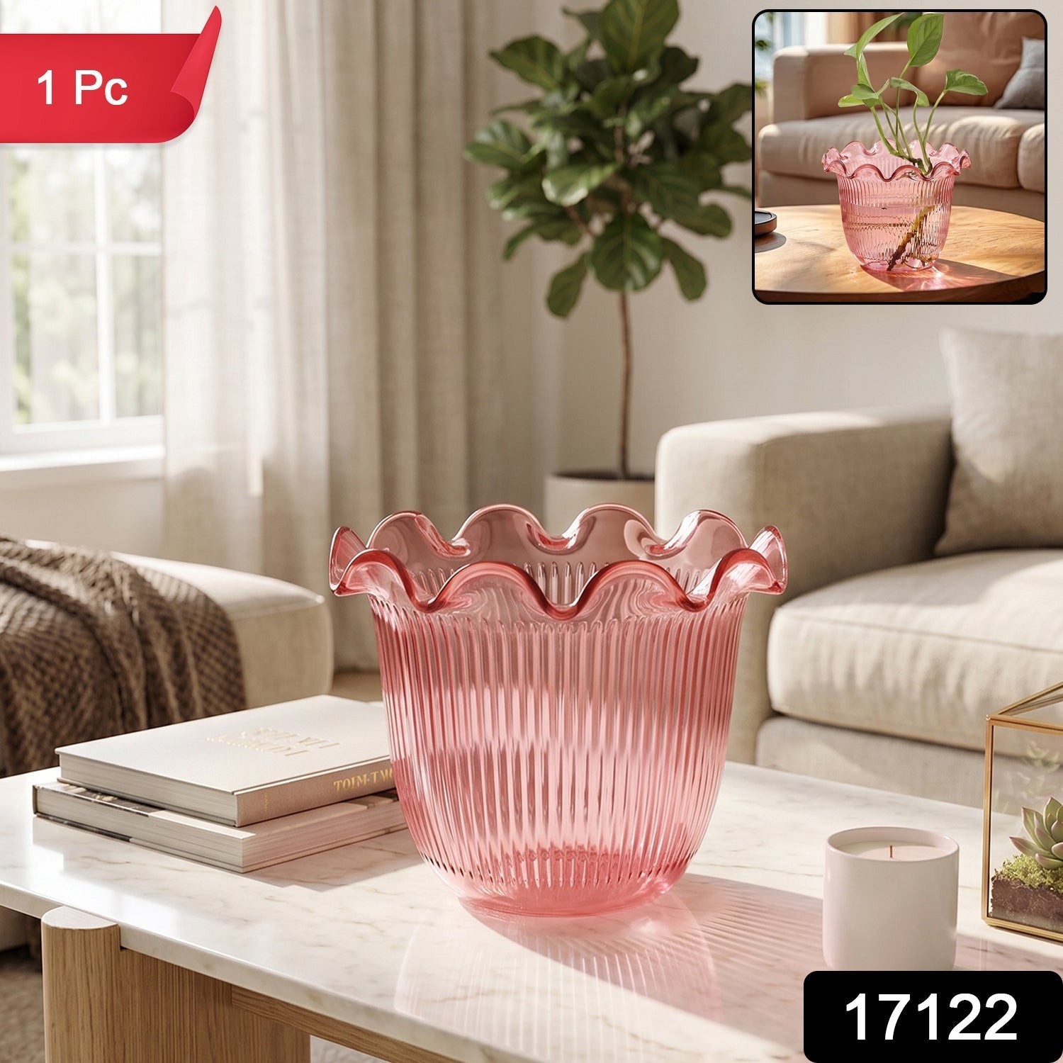 Decorative Ruffled Flower Pot Planter Vase – Versatile Home Decor Secondary image