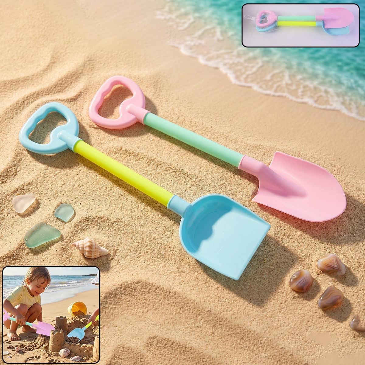Kids beach sand shovel toy set with colorful plastic tools for outdoor play Main image
