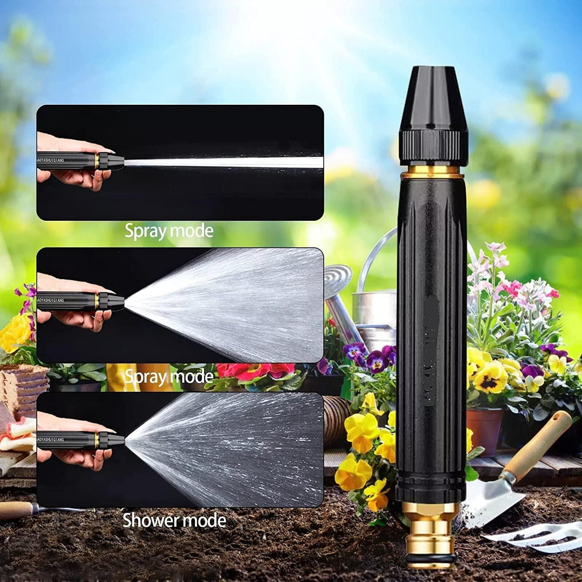 Portable High Pressure Washing Water Nozzle with 3 attachments (Black) Main image