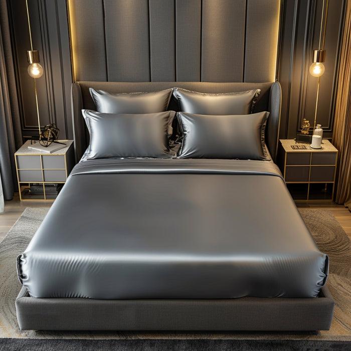 Grey Premium Satin Elastic Fitted Sheets with 2 Pillow Covers Main image