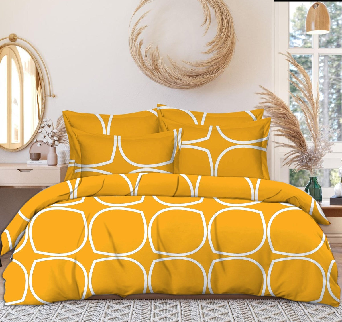 Yellow Cotton Elastic 160 TC King Bedsheet with 2 Pillow Covers Main image