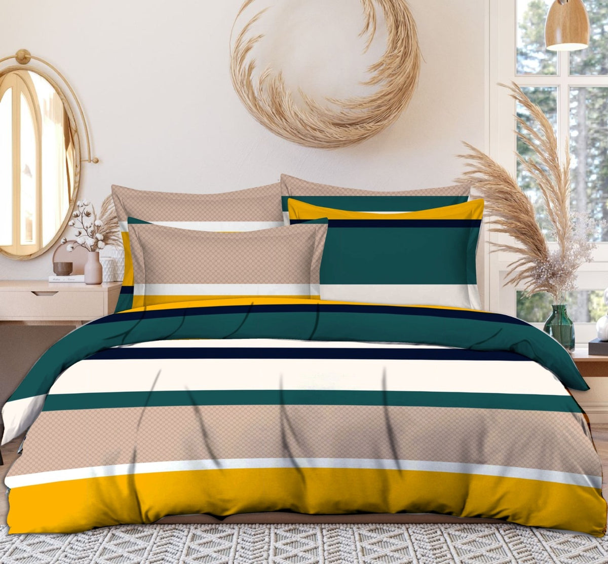 Multicolour Cotton Elastic 160 TC King Bedsheet with 2 Pillow Covers Main image