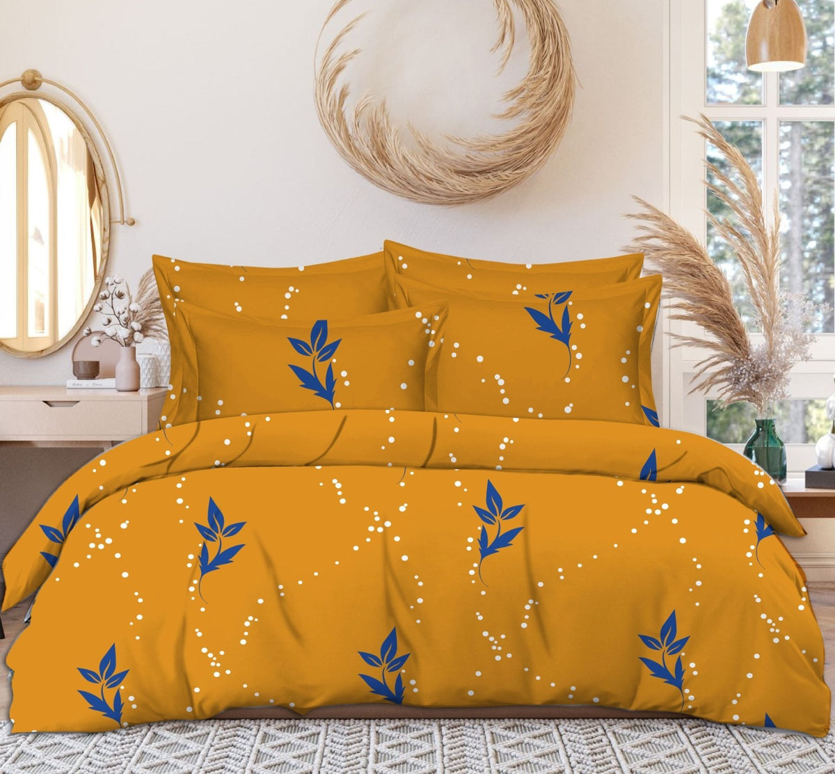 Yellow Cotton Elastic 160 TC King Bedsheet with 2 Pillow Covers Main image