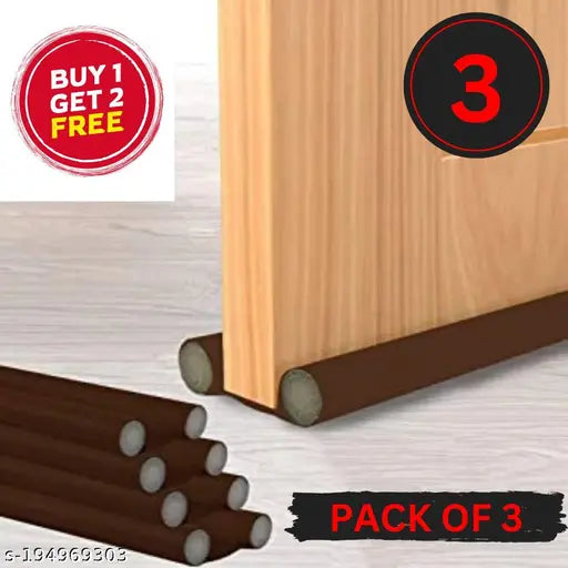 Door Protector- Door Draft Fabric Cover Guard Door Gap Sealer Protector Door Mounted Door Stopper Door Mounted Door Stopper Sound-Proof Reduce Noise Waterproof - Brown (Pack of 3) Main image