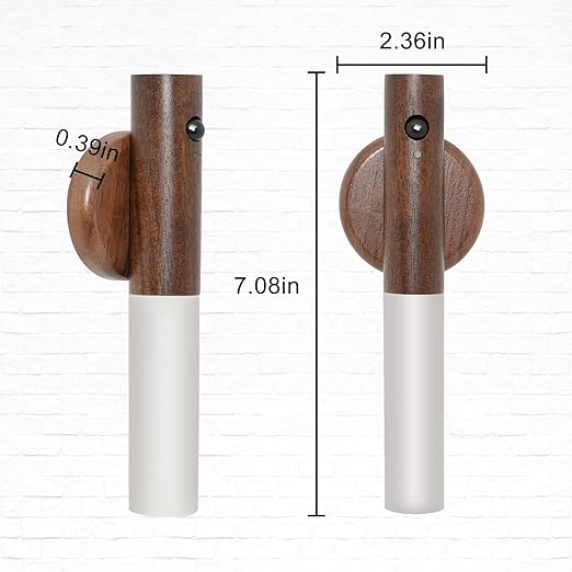 Glass Wood Motion Sensor LED Night Light, Motion Activated,Wall Lights Battery Operated,Rechargeable Wall Lights,Wireless Wall Light,Suitable For Corridors, Stairs, Bedrooms, Brown Secondary image