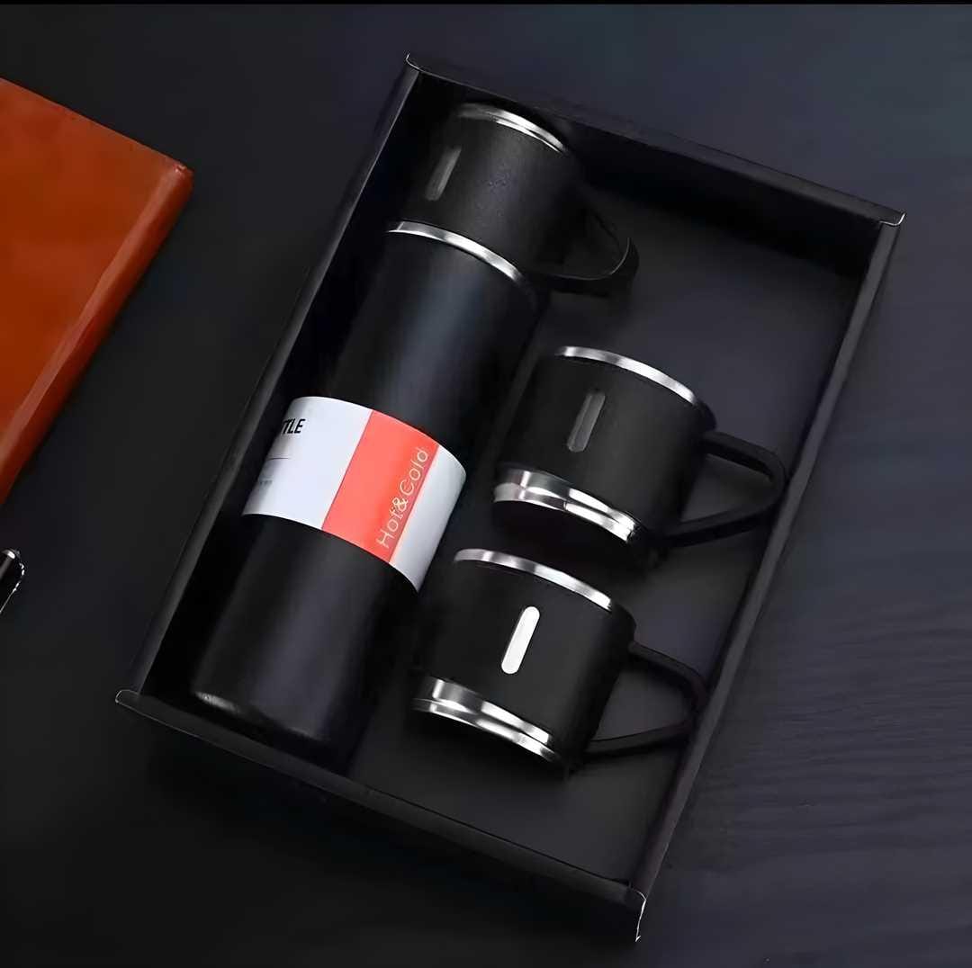 Stainless Steel Vacuum Flask Set with 2 Cups Flask Combo Keeps Liquid Tea Coffee Cold Hot Bottle Drink Water Flask Bottle 500ml Vacuum Insulated Bottle (Multicolor). Main image
