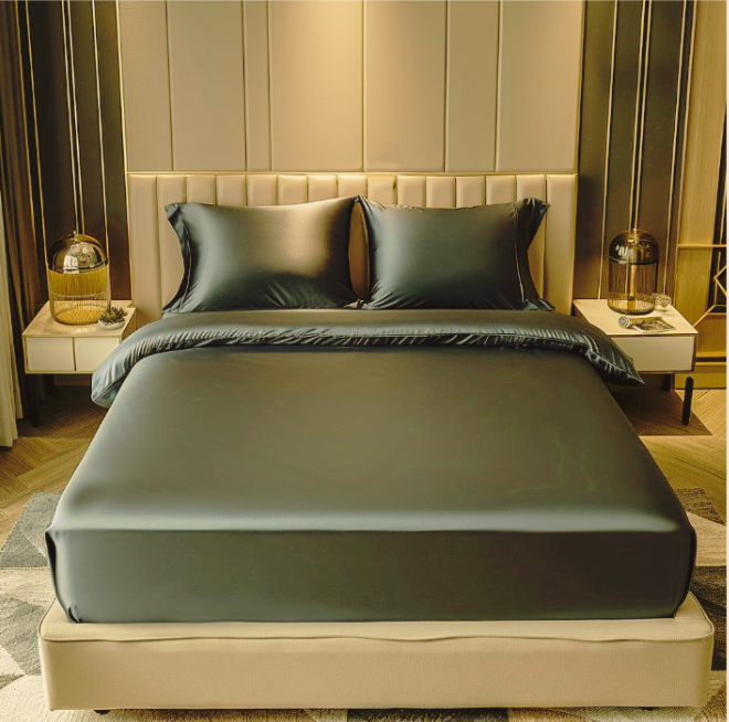 Green Premium Satin Elastic Fitted Sheets with 2 Pillow Covers Main image