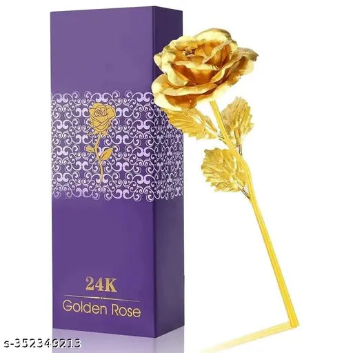 Artificial Golden 24K Gold Plated Rose Flower with Love Stand in Gift Box with Carry Bag Gift Idea for Your Wife, Girlfriend Husbands Main image