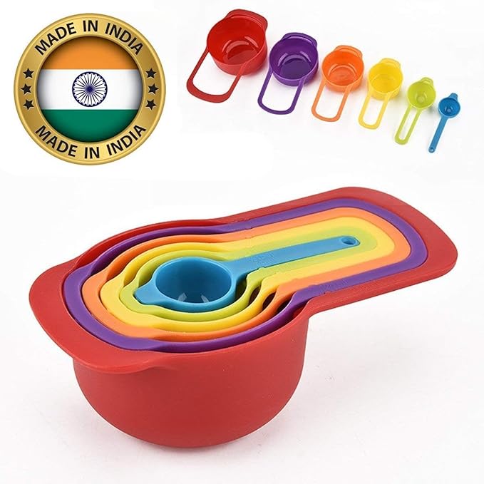 Plastic Cooking Baking Measuring Cups and Spoons Kitchen Tools, Bakeware Rainbow Colours (6-Piece Set) Secondary image