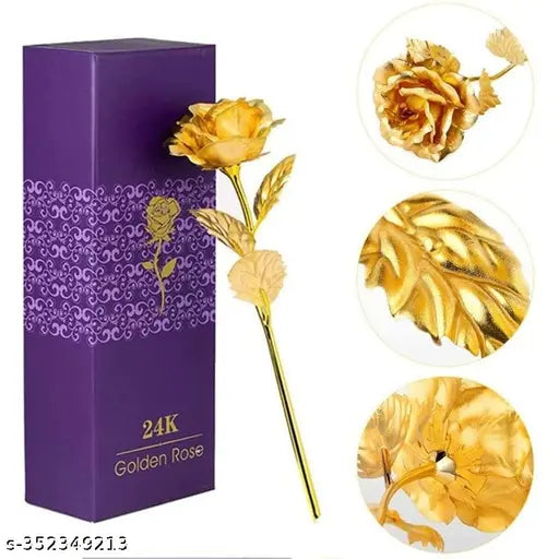 Artificial Golden 24K Gold Plated Rose Flower with Love Stand in Gift Box with Carry Bag Gift Idea for Your Wife, Girlfriend Husbands Secondary image