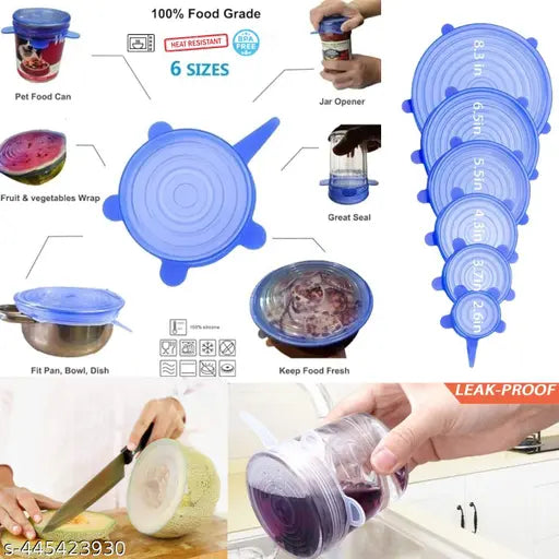 Silicone Stretch Lids, Multi Size Reusable Silicone Lids Food And Bowl Covers, Dishwasher And Freezer Safe, food sealing lid| food sealing cover| (Pack of 6) Multicolor Secondary image