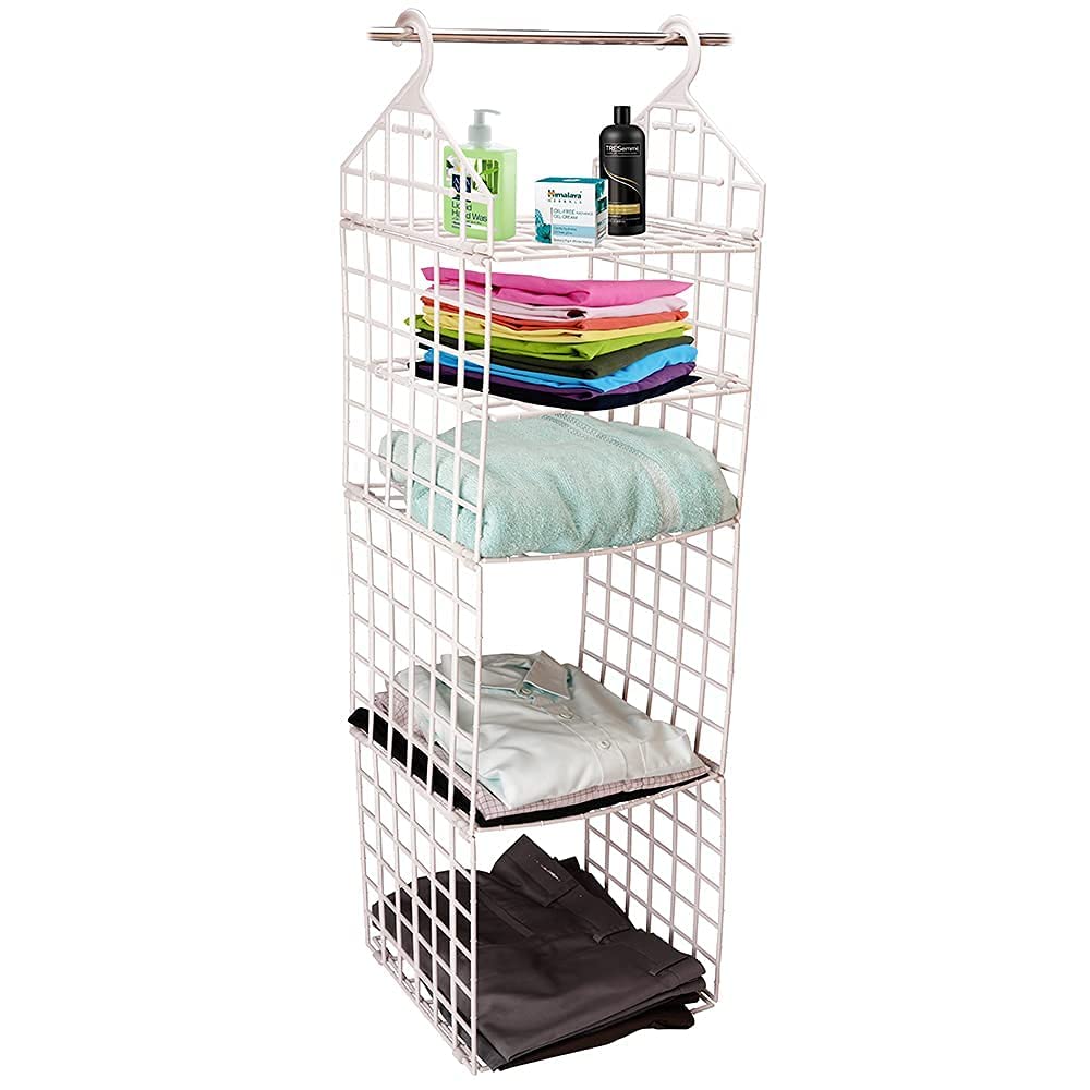 5 Layer Folding Clothes Storage Racks Dormitory Closet for Students Wardrobe Shelves | Hanging Organizer Storage Holders & Racks (Plastic Cloth Storage Racks -White) Main image