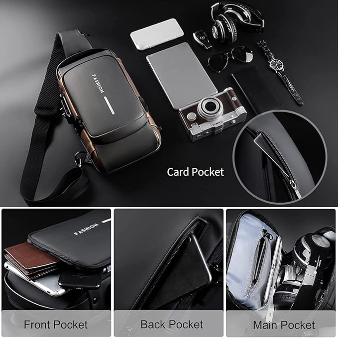 Crossbody Sling Bag for Men Women, Anti-Theft Fashion Chest Bag with Usb Charging Port, Messenger Bags, Waterproof Casual Shoulder Bag Secondary image