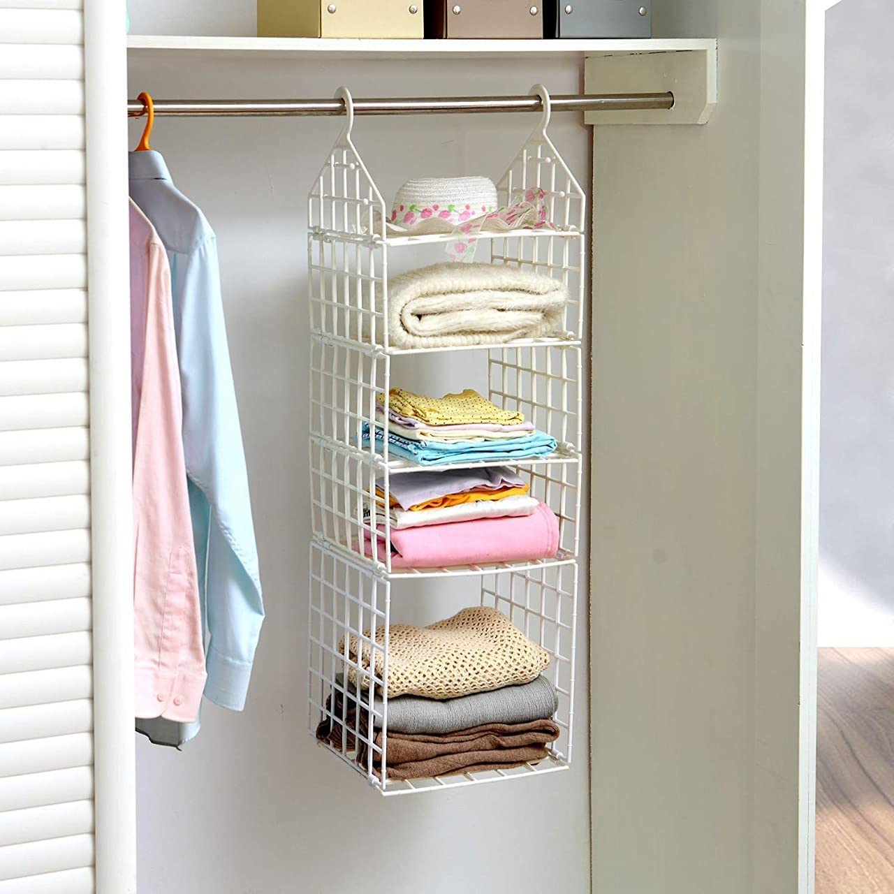 5 Layer Folding Clothes Storage Racks Dormitory Closet for Students Wardrobe Shelves | Hanging Organizer Storage Holders & Racks (Plastic Cloth Storage Racks -White) Secondary image