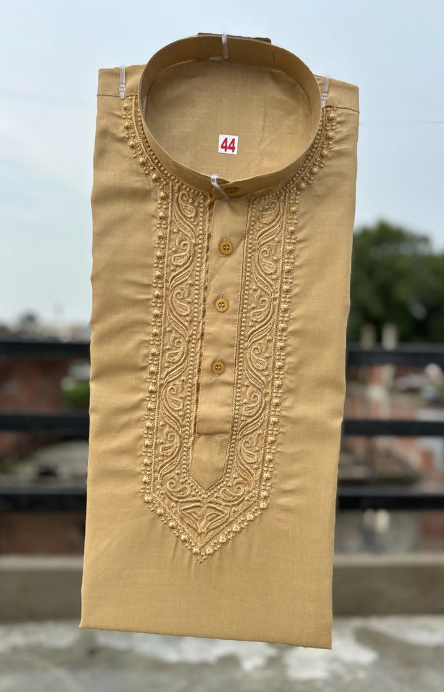 Cotton Embroidered Kurta for Men (Cream) Main image