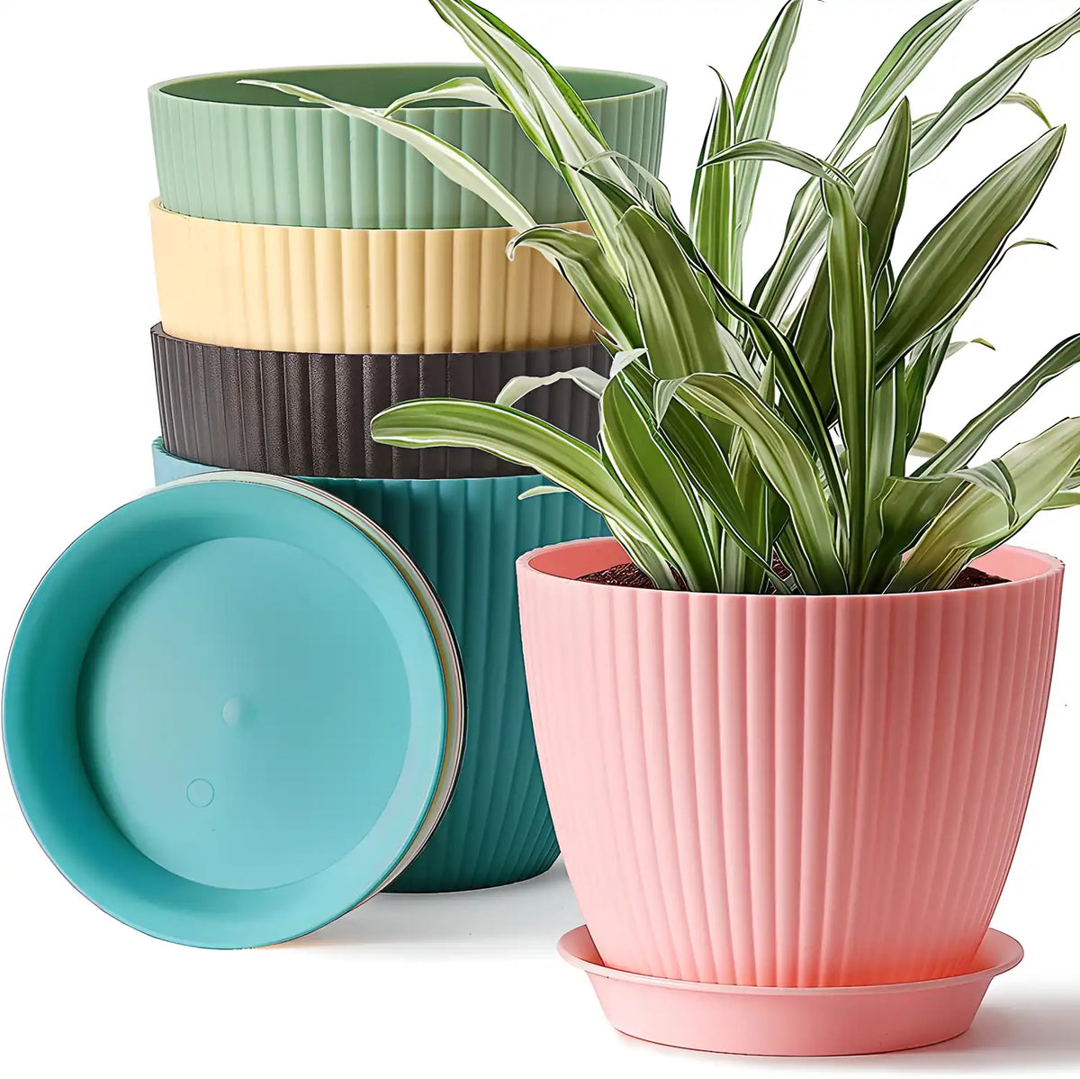 Plastic Round Flower Pot Drainage Holes and Tray Indoor Outdoor Plant Main image