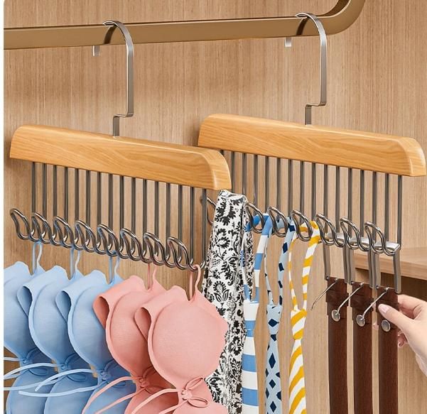 Multifunctional Wooden Hanger with Metal Hooks (Pack of 2) Main image