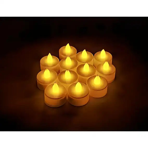 (Pack of 12 Pieces) Led Tea Light Candle for Home Decoration, Yellow Led Diya for Eco-Friendly Diwali Decorations Main image
