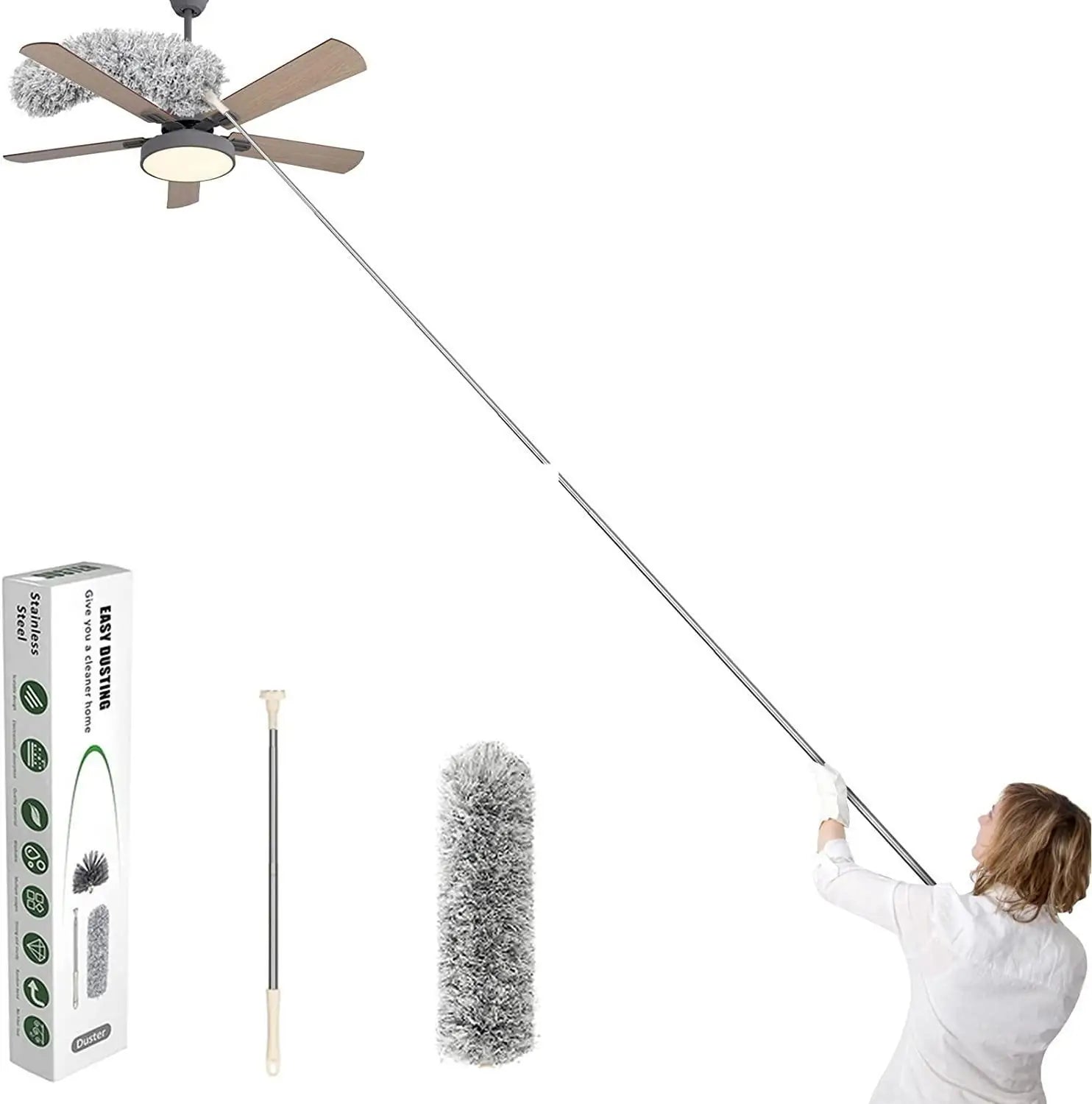 Microfiber Duster for Cleaning Telescopic Extension Long Pole Bendable Head, Scratch-Resistant Cover Secondary image