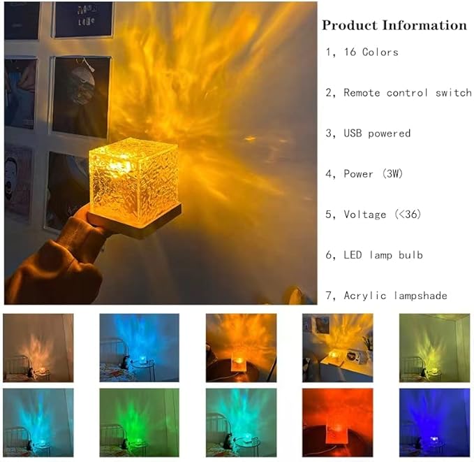 Wave Lamp, Wave Light Cube, Aurora Glow Lamp Crystal Night Light, Romantic Lamp for Room Decor, LED Wave Lights, Room Decor for Kids Main image