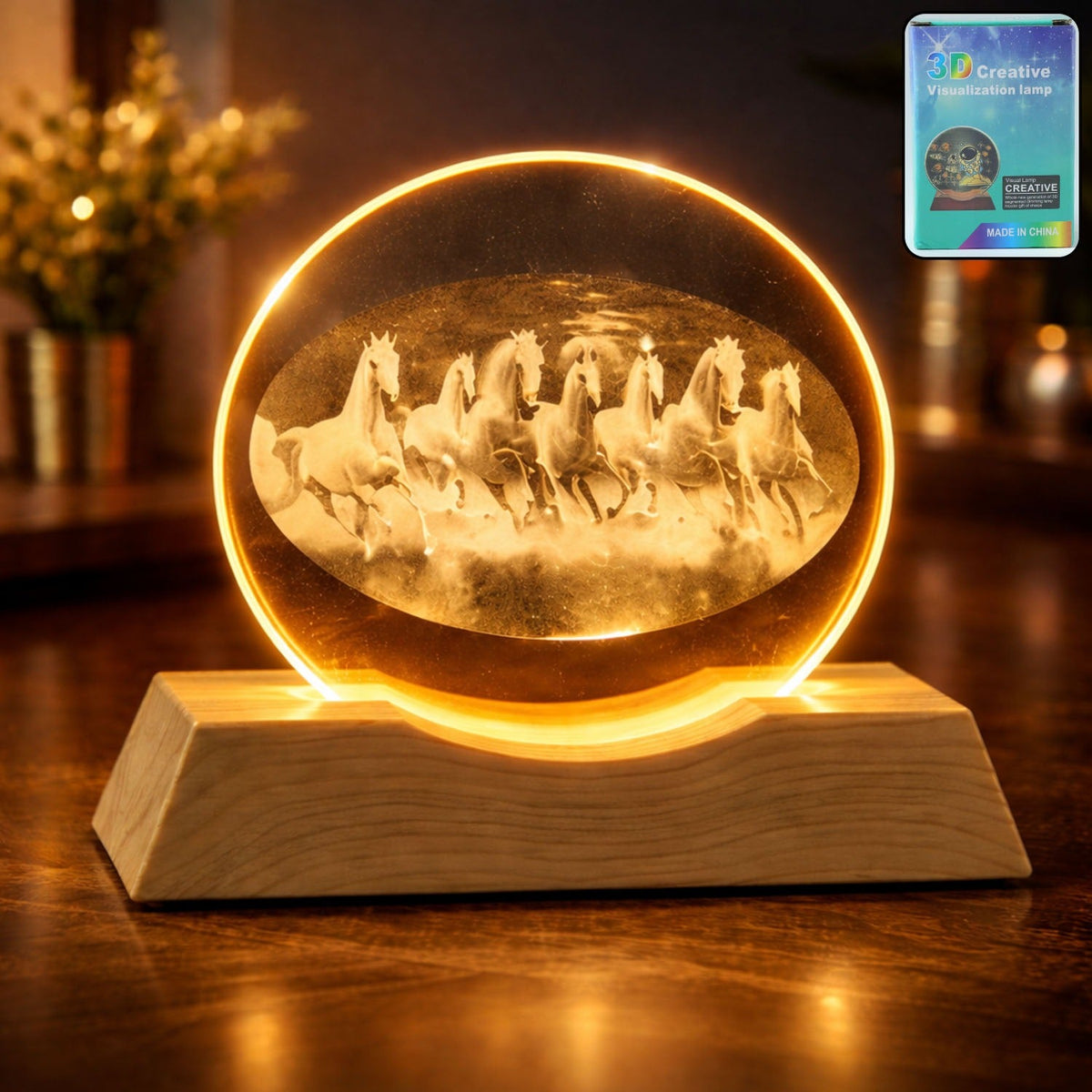 3D crystal LED table lamp shining bright with running horses design Main image
