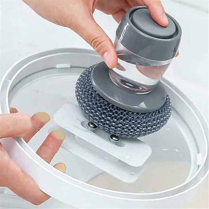 Soap Dispensing Dish Brush, Pressing Cleaning Brush with Built-in Liquid Storage, Dishwashing Lid Pot Brush for Tank Kitchen Main image