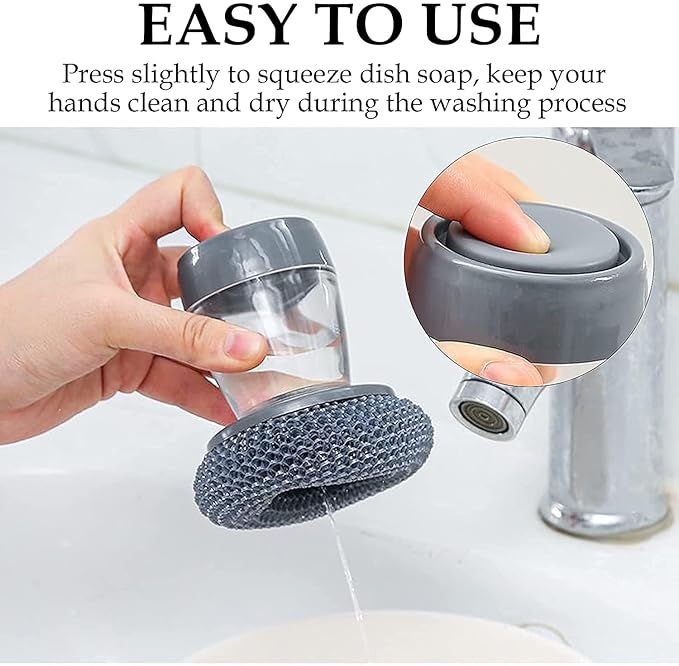 Soap Dispensing Dish Brush, Pressing Cleaning Brush with Built-in Liquid Storage, Dishwashing Lid Pot Brush for Tank Kitchen Secondary image