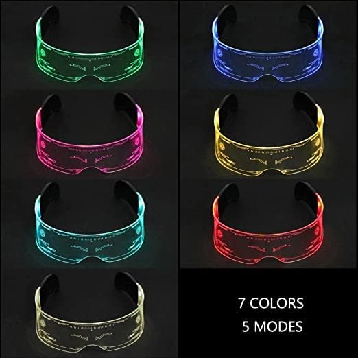 Led Glasses 7 Colors & 5 Modes, Rectangular, Retro, Multicolour (7 colors), Luminous Glasses for Halloween Cosplay Party Bar Secondary image
