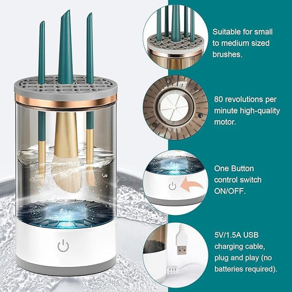 Electric Cosmetic Makeup Brush Cleaning Tool, Makeup Brush Cleaner and Dryer Machine, One-Button Operation