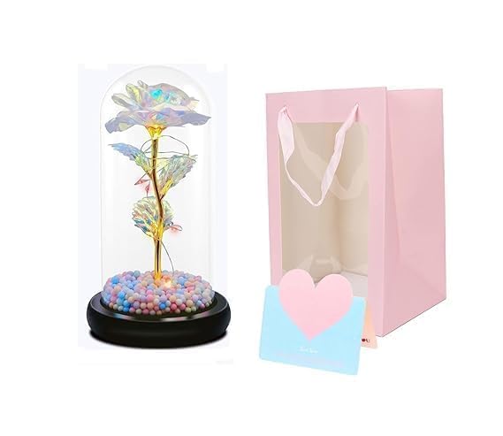 Artificial Tulips in Crystal Box, Galaxy Glass Rose Flower with LED Light Great Gift Ideas for Valentine's Day Secondary image