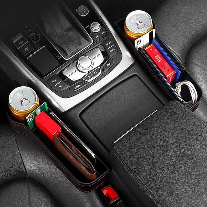 Leather Car Boot Bag: Driver Seat Gap Filler Console Side Pocket with Bottle/Can Holder pack of 1 Secondary image