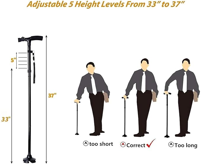 Folding Cane with LED Light- Non-Slip Grip Handle for Men and Women, Collapsible Walking Stick Secondary image