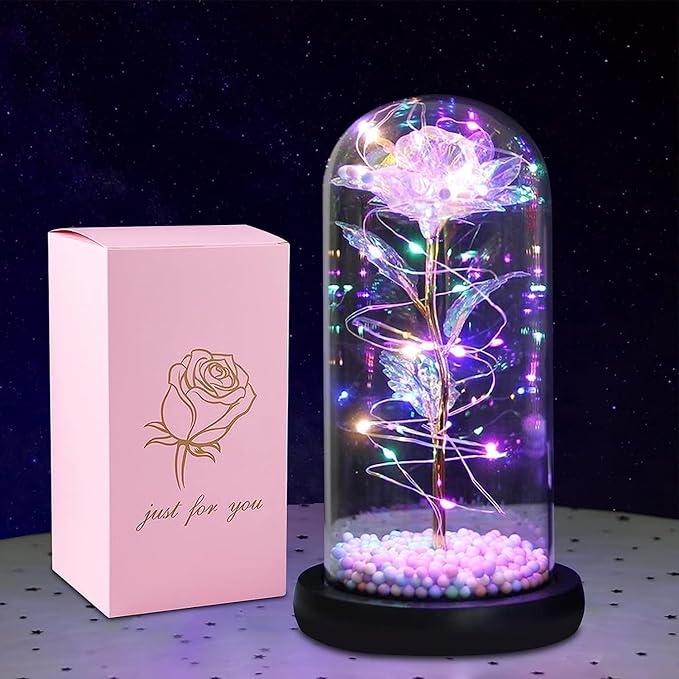 Artificial Tulips in Crystal Box, Galaxy Glass Rose Flower with LED Light Great Gift Ideas for Valentine's Day Main image