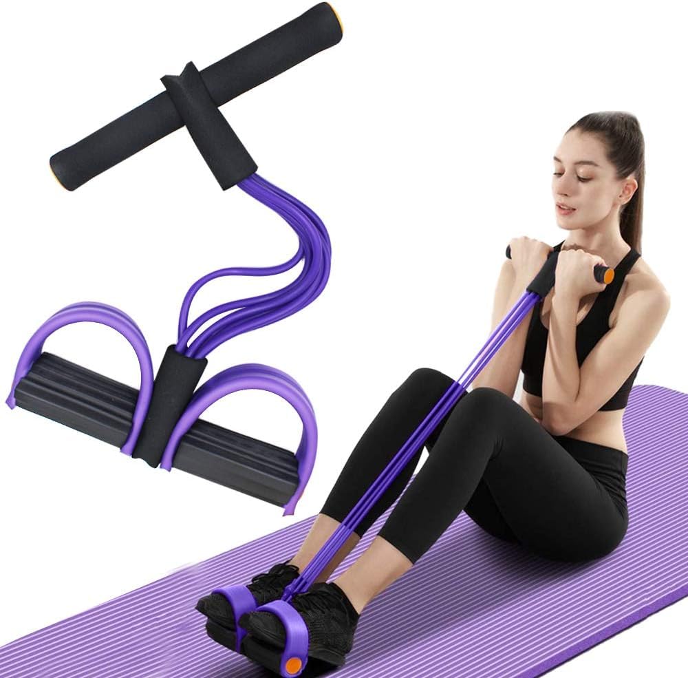4-Tube Yoga Pedal Pull Reducer Resistance Band, Crossfit Exercise Fitness Tummy Body Building Equipment, for Abdomen/Waist/Arm/Leg Stretching... Main image