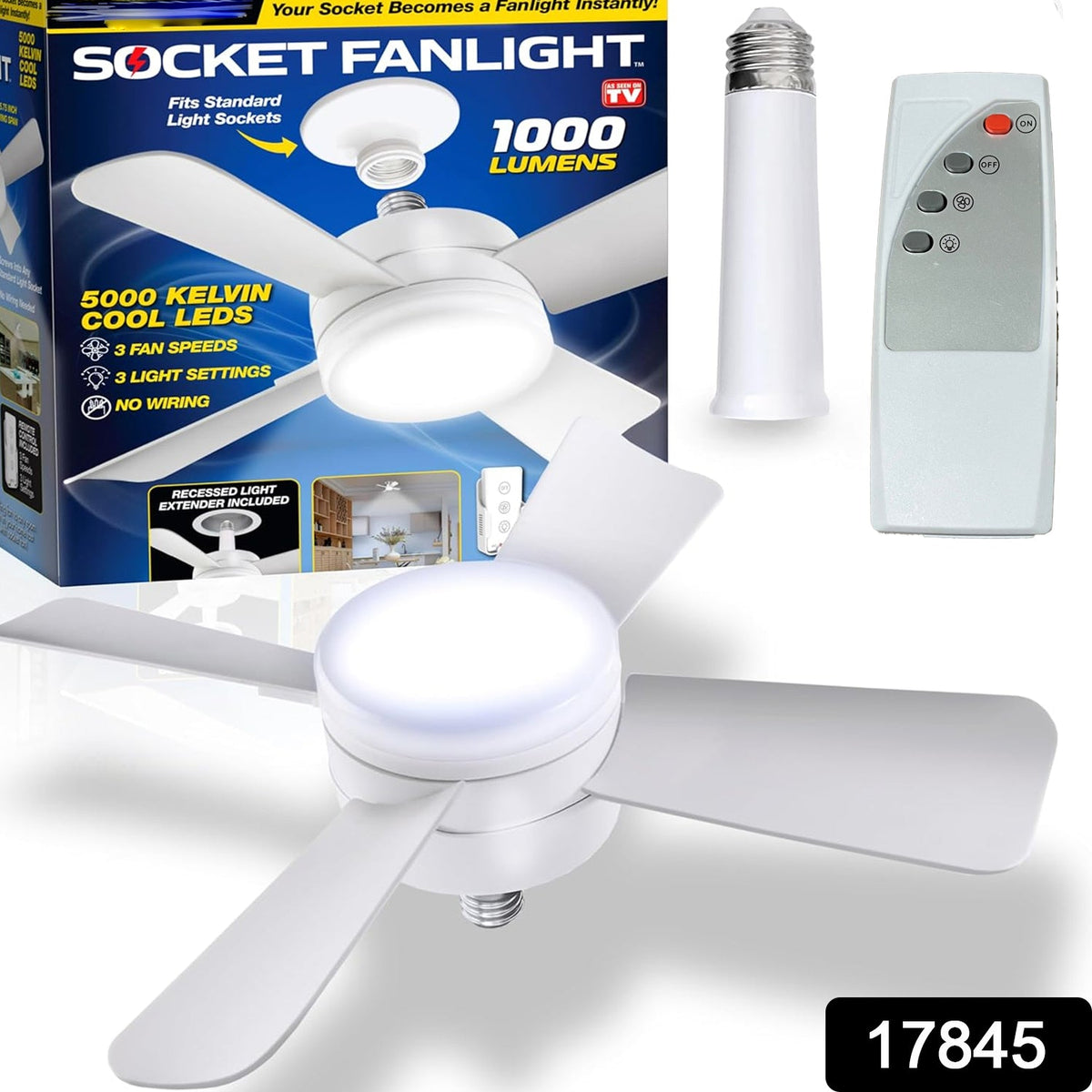 Ceiling fan and LED light combination with remote control Main image
