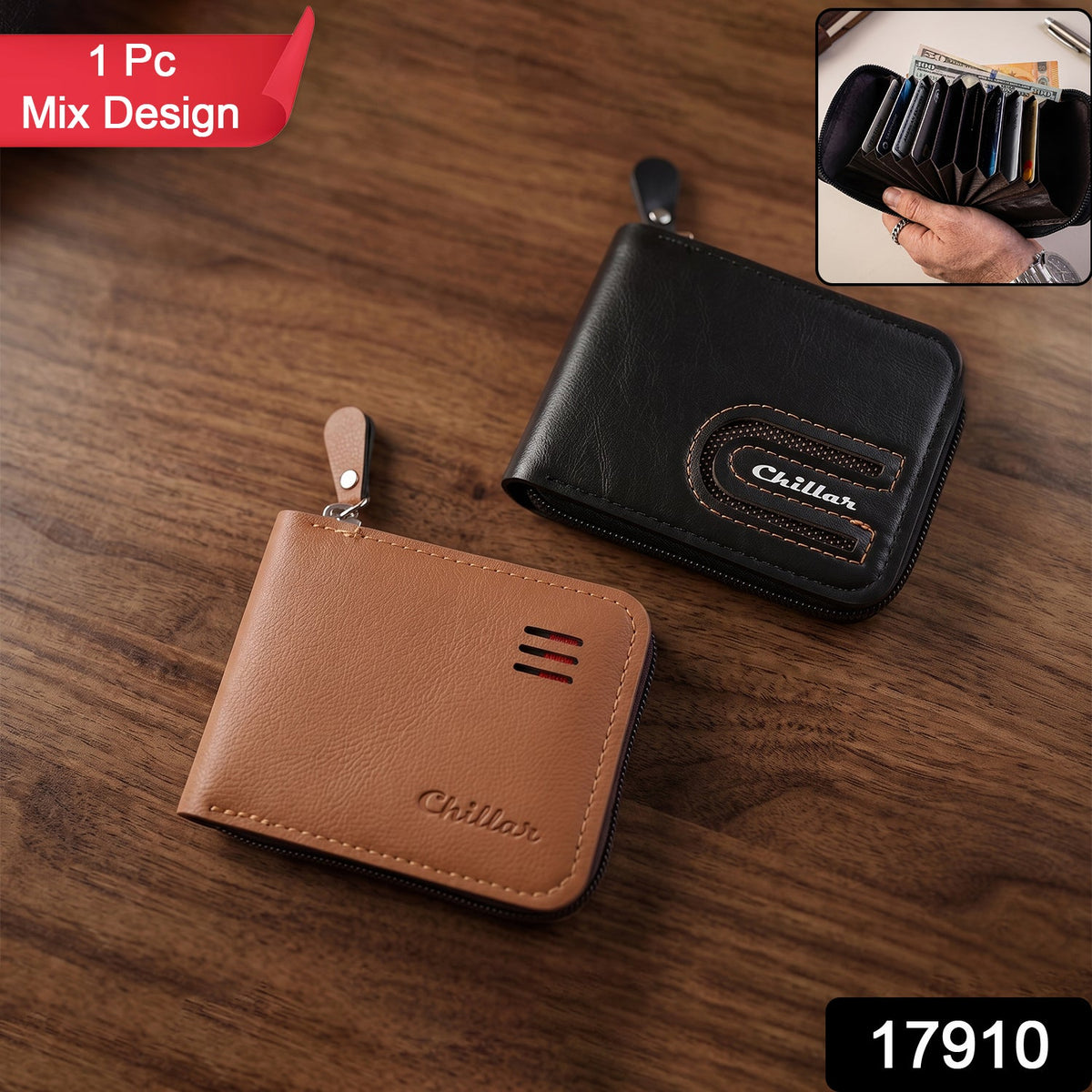 Front view of zip-around card holder wallet showing compact design Main image