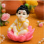 Baby Krishna Idol Sitting on Lotus, Premium Resin Murti for Pooja Room & Home Décor, Cream, 1 Pc