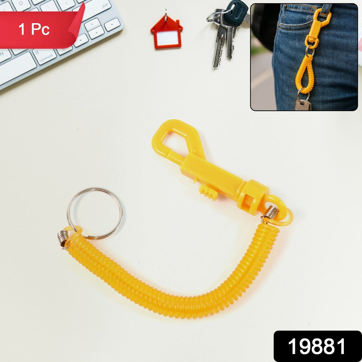 Durable retractable keychain with carabiner clip attached to a belt loop Main image