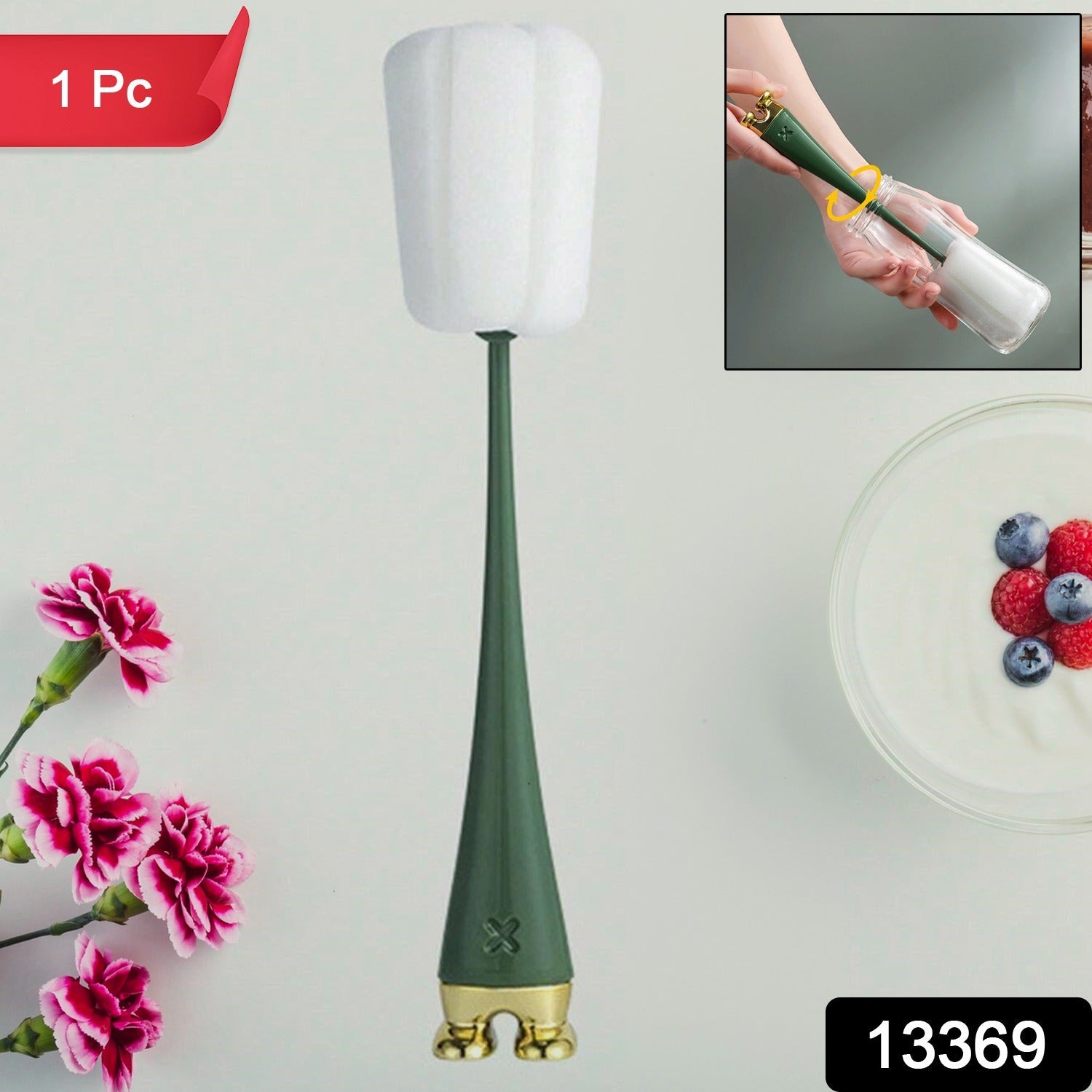 Silicone Bottle Cleaning Brush – Long Handle Foam Scrubber | Velvet Wipe Secondary image