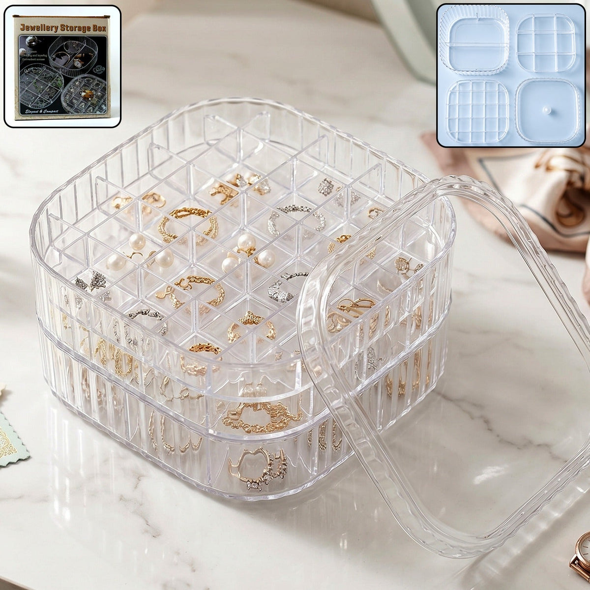 Transparent jewellery storage box 3 layer Main image