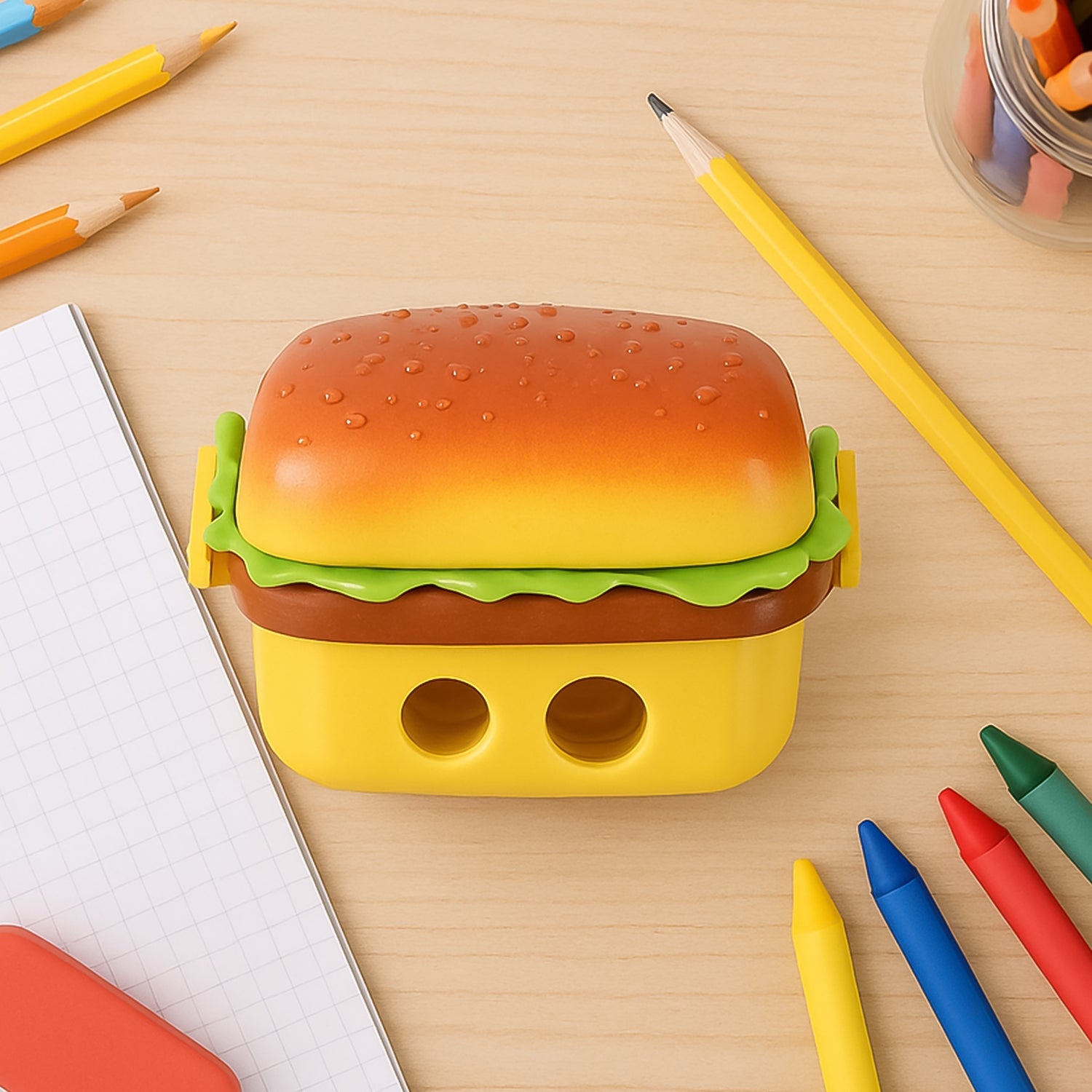 Burger Shape Sharpener with Eraser – Double Hole for Kids Secondary image
