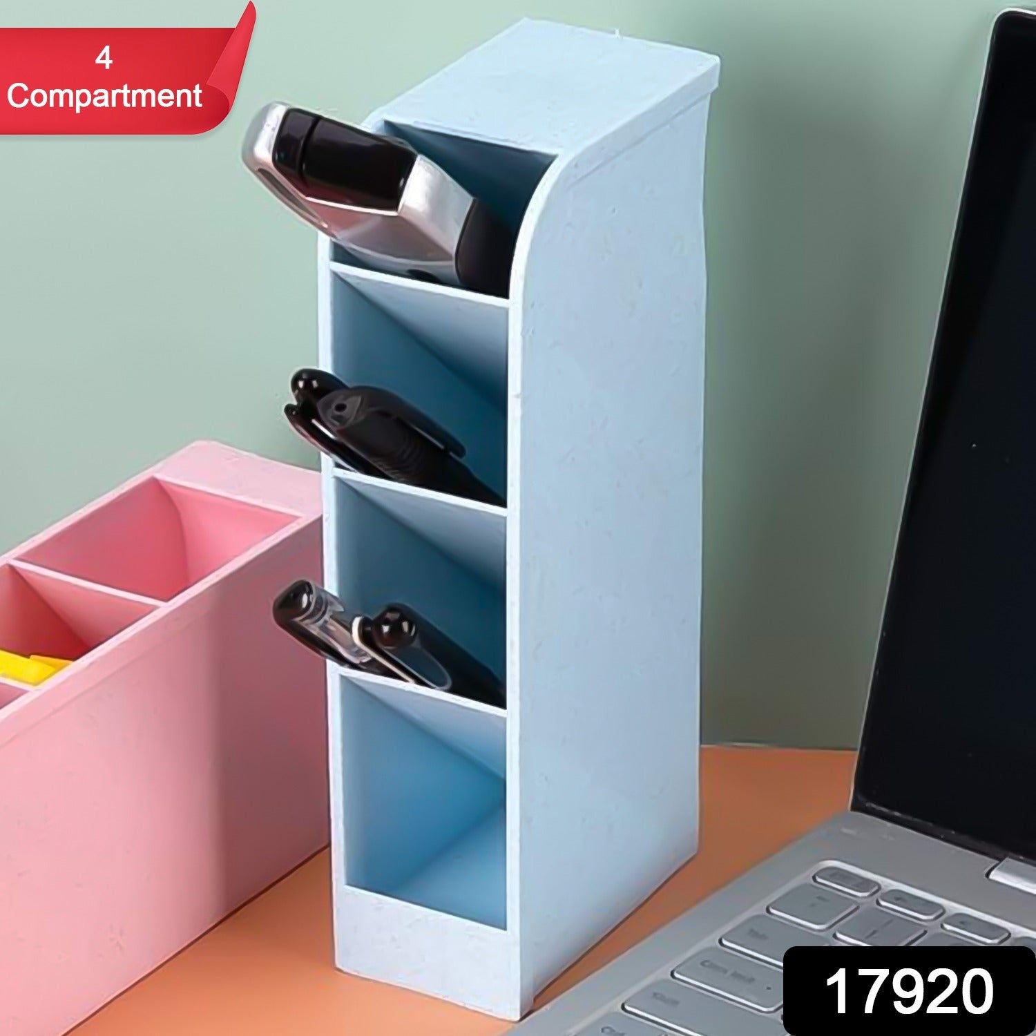 Desktop Pen Holder – 4 Comp. Stationery Organiser for Office | VoltDesk Secondary image