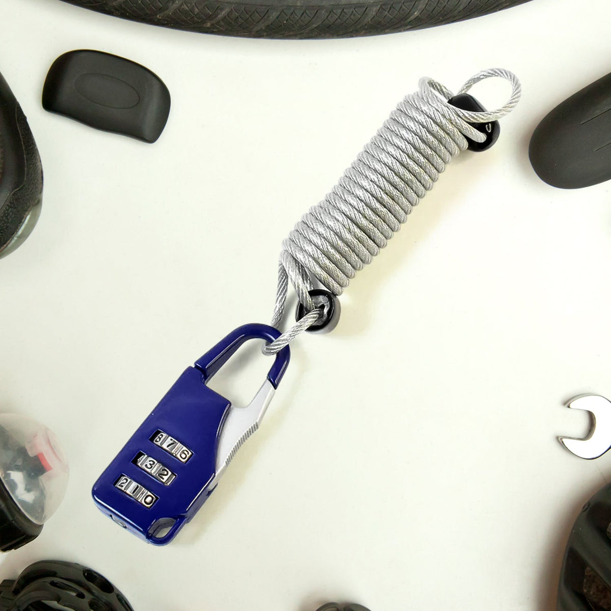 3-digit combination anti-theft padlock featuring built-in wire cable for security Main image