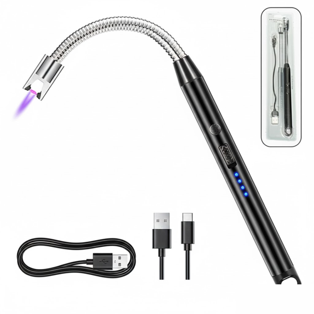 USB rechargeable electric arc lighter with long flexible neck in white color Main image